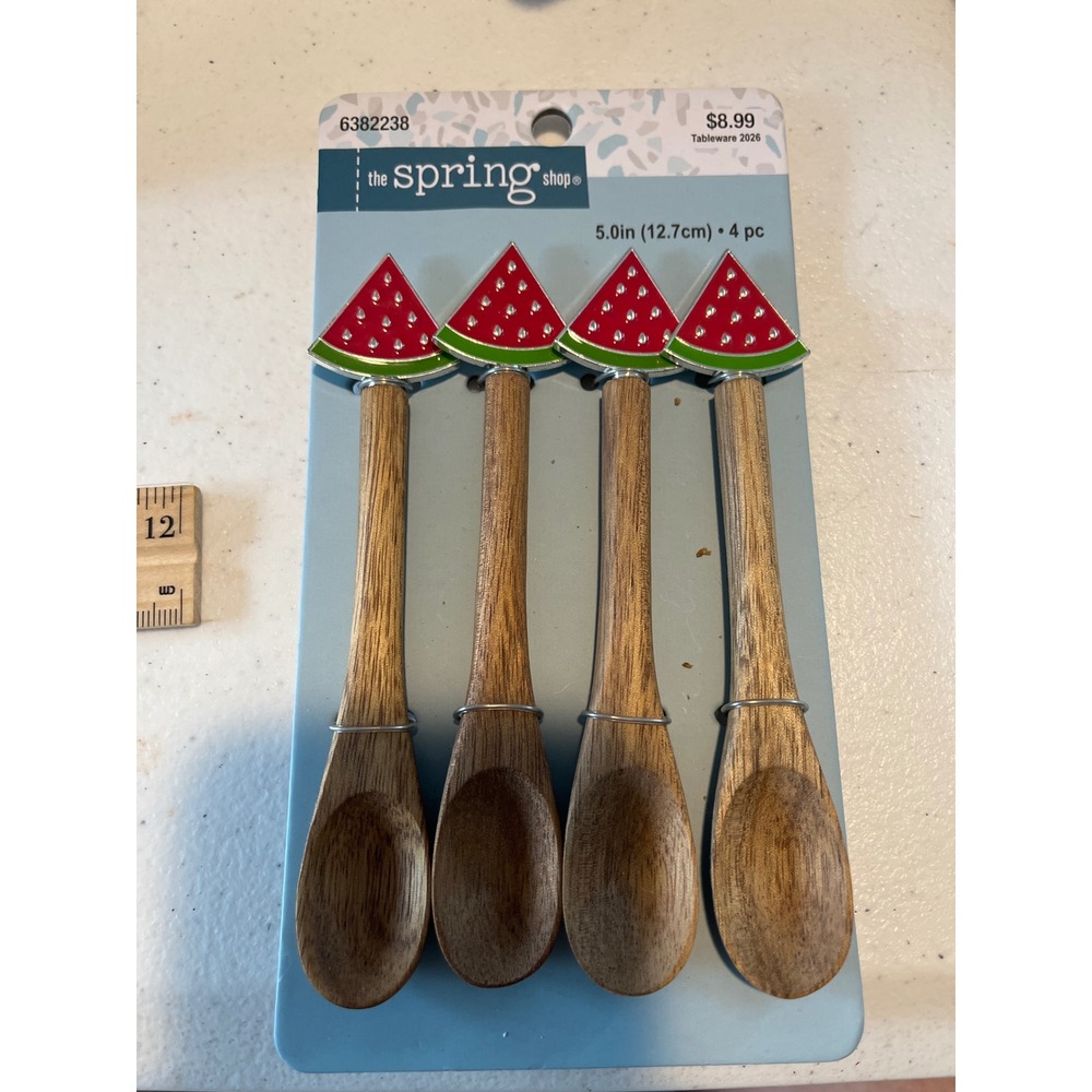 The Spring Shop Watermelon Wooden Spoons 4pc Set 5in Summer Tableware 6382238